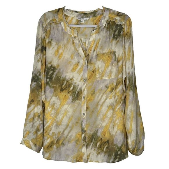 Zac & Rachel Blouse Long Sleeve Yellow Tie Dye  Sz 1X - Picture 1 of 12